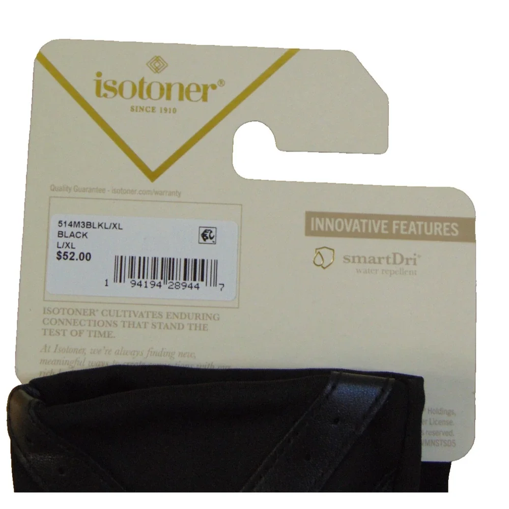 Isotoner Womens smartDRI Chevron Spandex Touchscreen Gloves Black L/XL NWT
